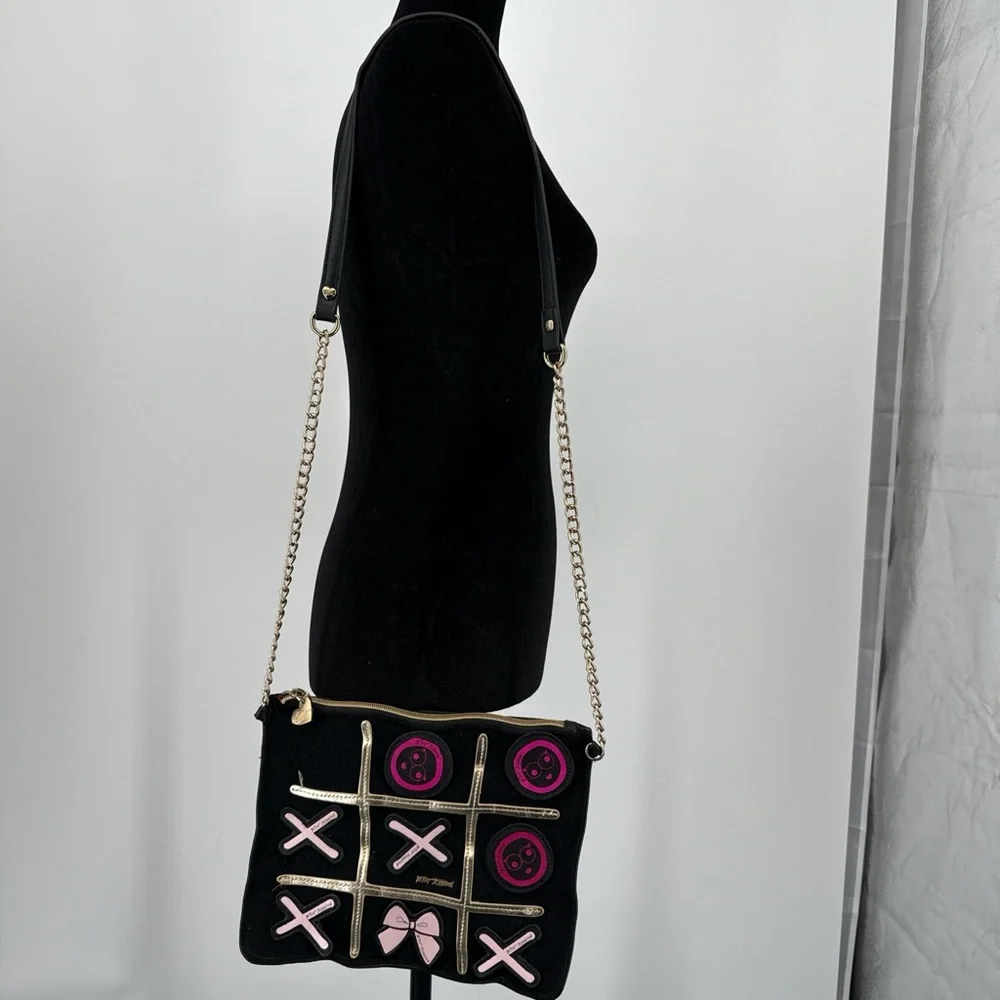 Betsey Johnson Black and Pink Tic-Tac-Toe Crossbody Bag - Picture 3 of 6